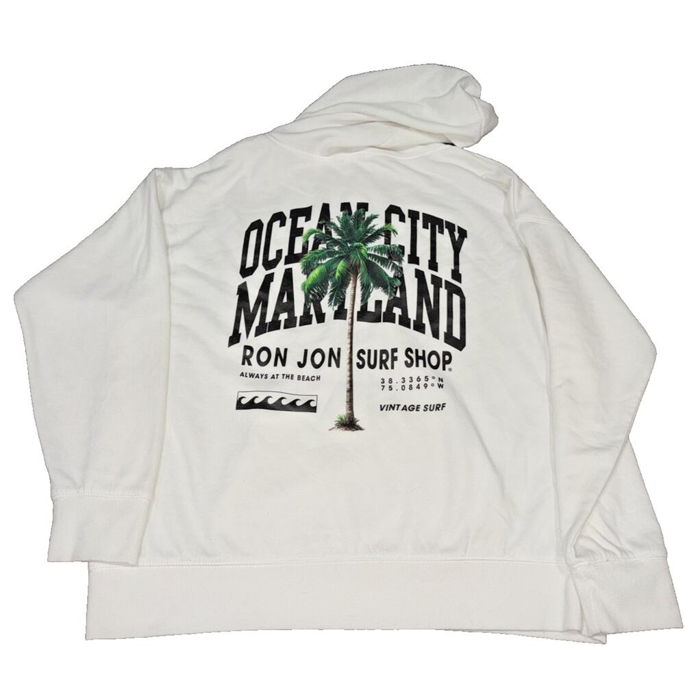 Ron Jon Ocean City Maryland Hoodie Medium White Surf Shop Graphic Pullover